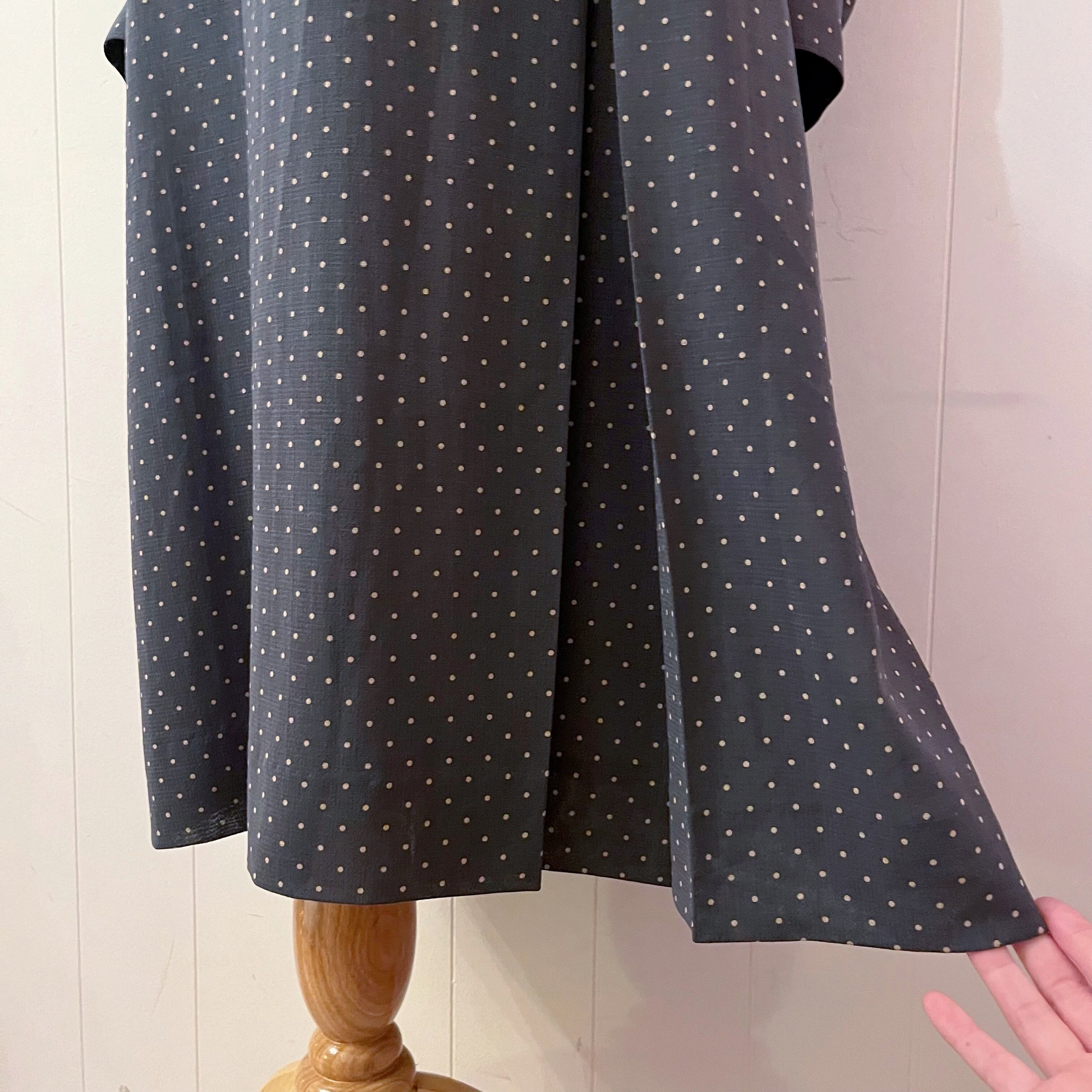 dark gray dot tuck flare one-piece