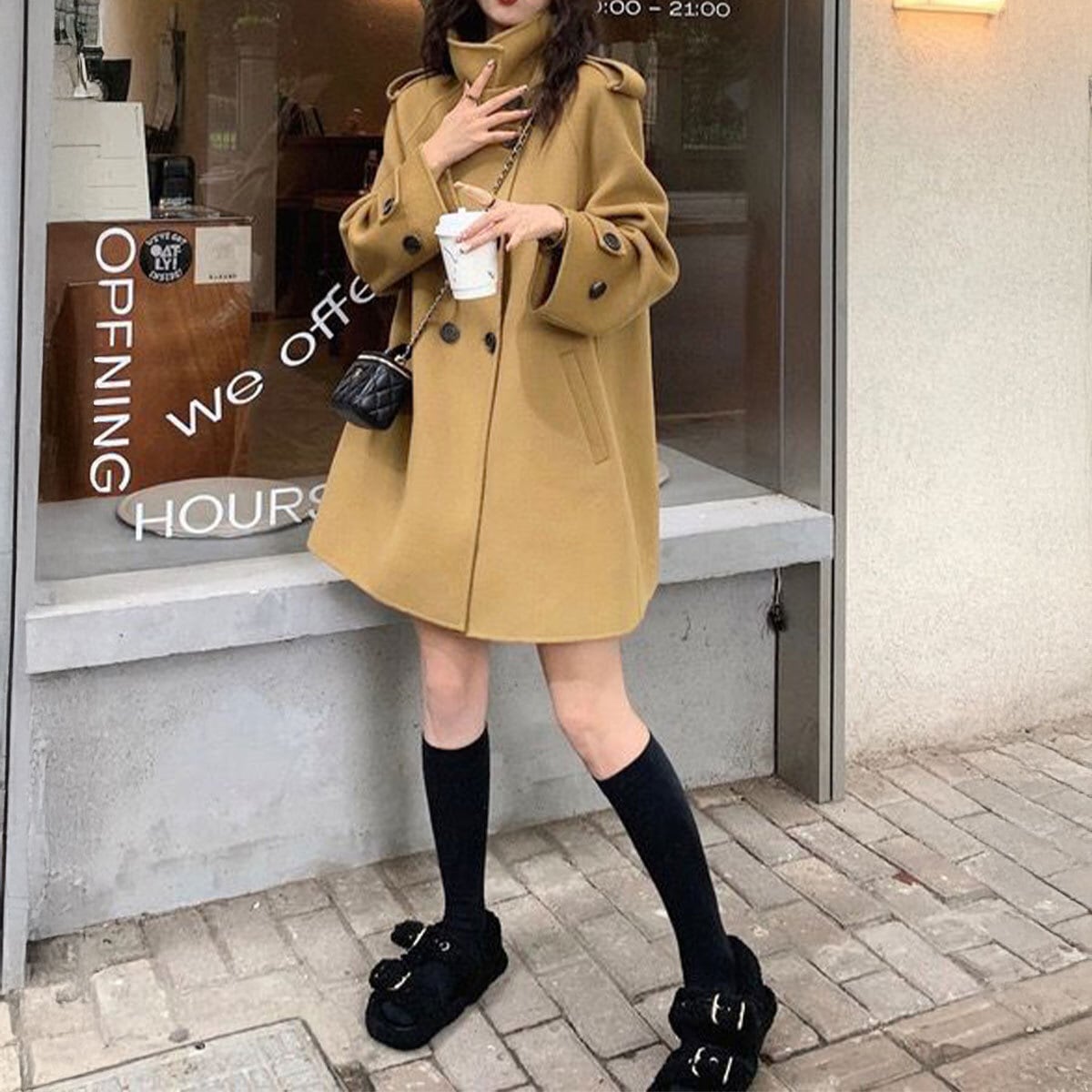 トレンチコート アウター ダブルブレスト レディース 春秋 韓国 ミドル コート 通勤 ビジネス OL オフィス カジュアル きれいめ 大人 おしゃれ スタンドカラー Aライン 体型カバー 大人可愛い 大人女子