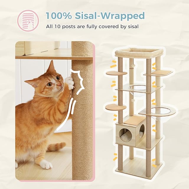 PAWZ Road キャットタワー 木製 宇宙船 高さ180cm ベージュ Amazon | PAWZ Road キャットタワー 木製 大型猫スリム 宇宙船