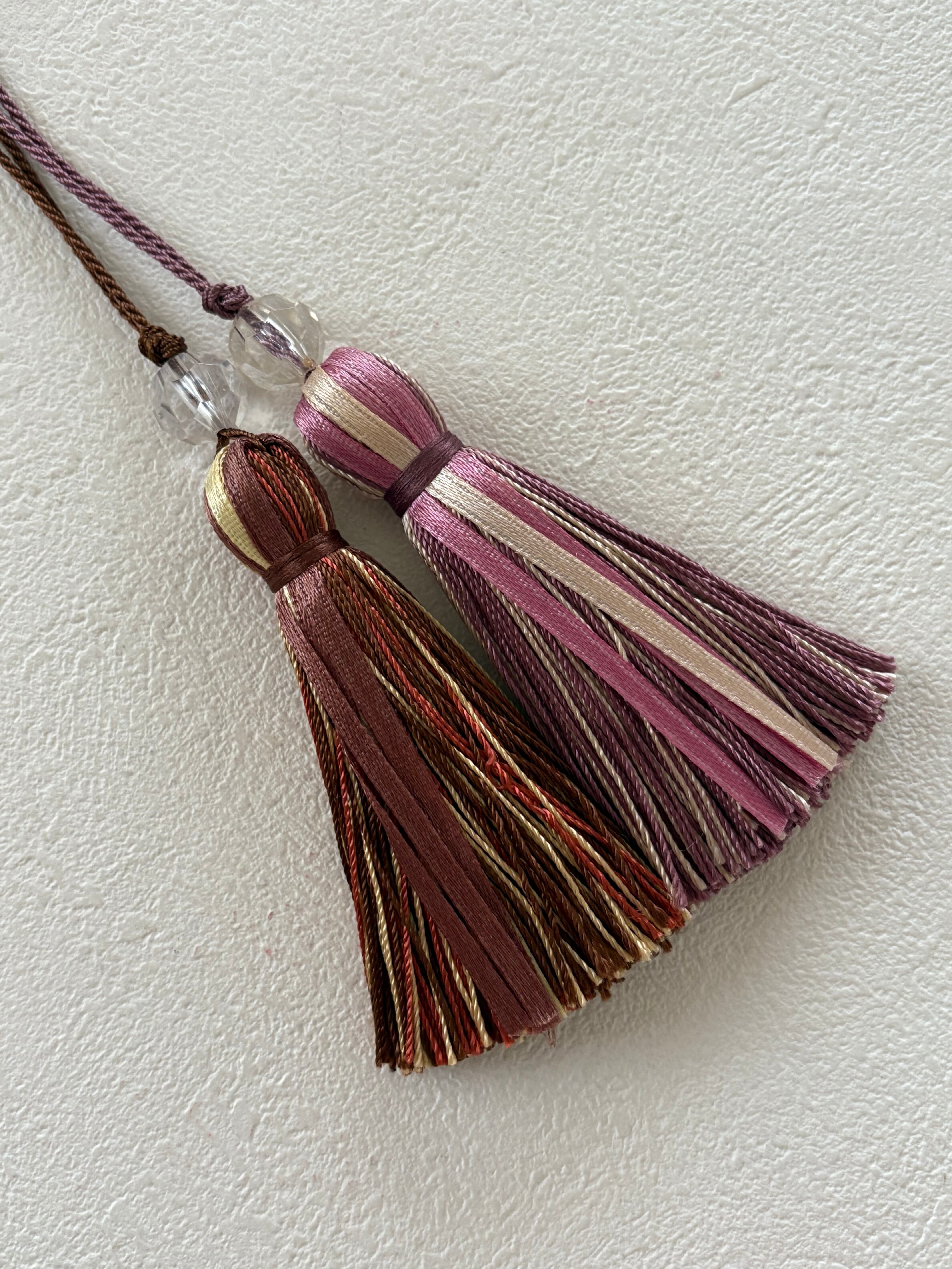 輸入デザインタッセル フランス ビーズ カルトナージュ パープル/ブラウン 9cm カルトナージュ デコレーション材 インテリア