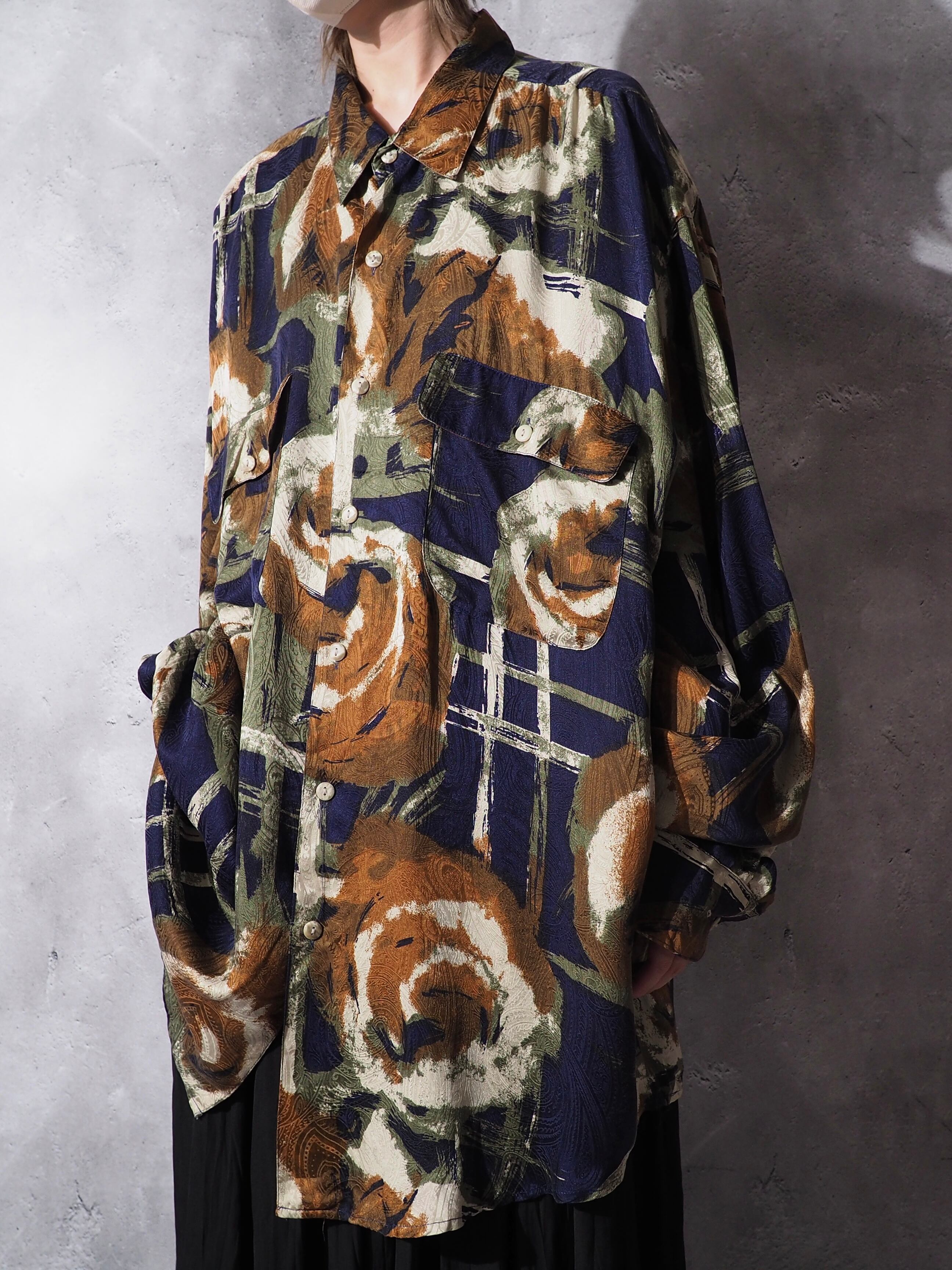 1990s GOOUCH retro art × openwork paisley full pattern silk shirt
