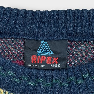 RIPEX イタリア製 柄ニット 柄物 セーター デザインニット マルチカラー 個性的 アクリル ウール M MADE IN ITALY ヨーロッパ古着 EU古着