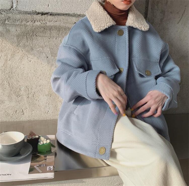 韓国 秋冬/新作/上品映え/子羊の毛/長袖/チェスターコート/スリム/レトロ/怠惰な風/縫付