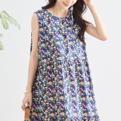 TRUBE ノースリーブ小花柄コットンワンピース【M~L】ネイビー