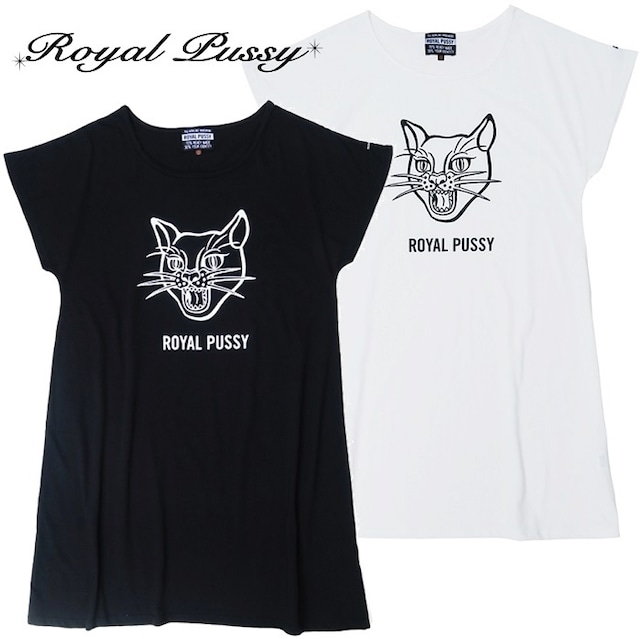 【20%OFF SALE】ROYAL PUSSY / ロイヤルプッシー「SCREAMER CAT DOLMAN DRESS」ワンピース ビッグTシャツ ドルマンスリーブ オーバーサイズ ロング丈 半袖 猫 ネコ キャット 黒 白 ブラック ホワイト メンズ レディース パンク ロック PUNK ROCK バンド BIG ギフト無料 ステージ衣装 Rogia