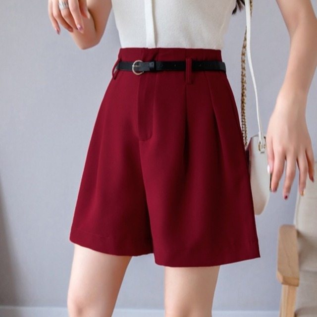 キュロットパンツ ショートパンツ ボトムス レディース パンツ 短パン シンプル キュロット 春 夏 春夏 ショーパン タック入り ショート丈 ボルドー ワインレッド ブラック イエロー 黒 カジュアル きれいめ Ol オフィスカジュアル 韓国 C Pss0003 My Charm マイ