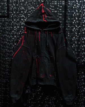 【ÆIEM】vivid notes “BLEEDING SEAM” Distressed Zip Hoodie