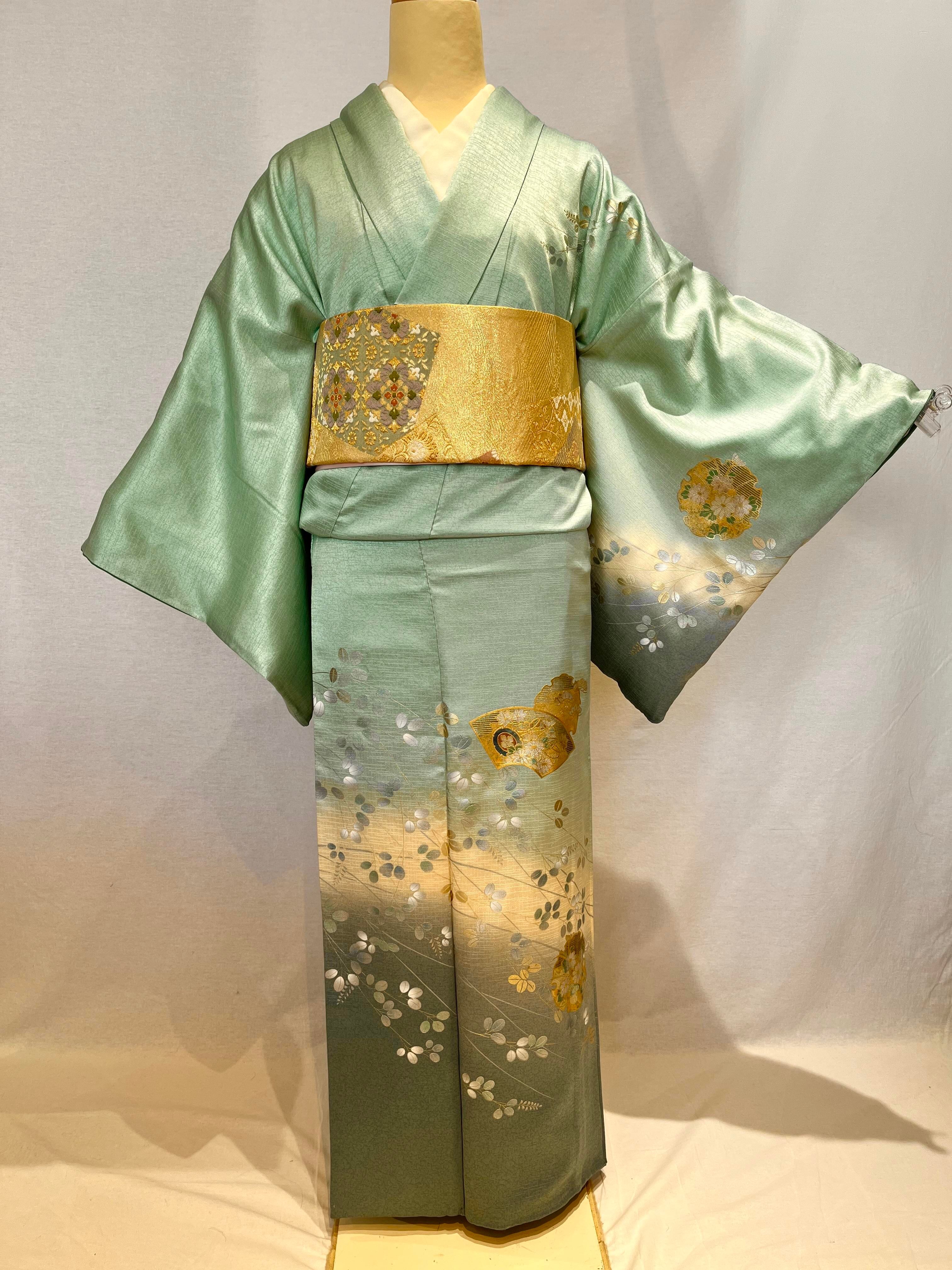 2082 ボカシ訪問着 草花文様 扇 雪 Houmongi | Pay ID