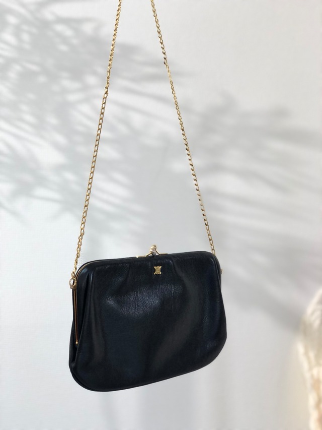 CELINE セリーヌ  トリオンフ レザー がま口 ポシェット ミニバッグ ショルダーバッグ ブラック vintage ヴィンテージ オールド  v4ach7