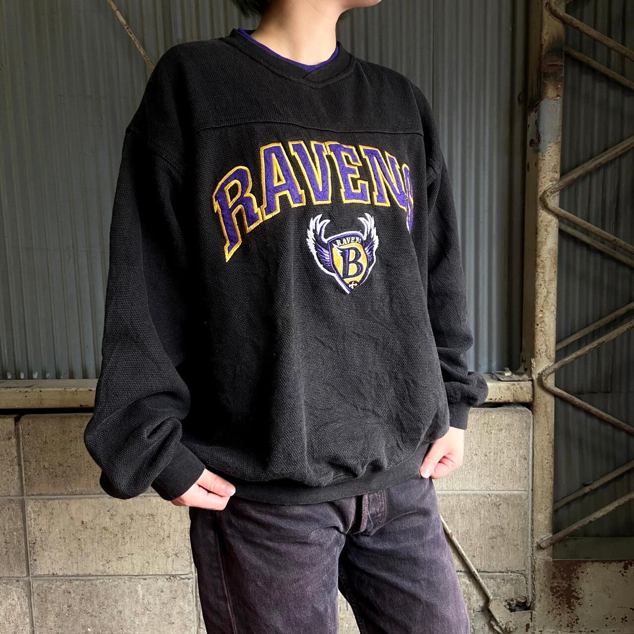 【90s 】リーボック ボルチモアレイブンズ NFL 刺繍 スウェット L