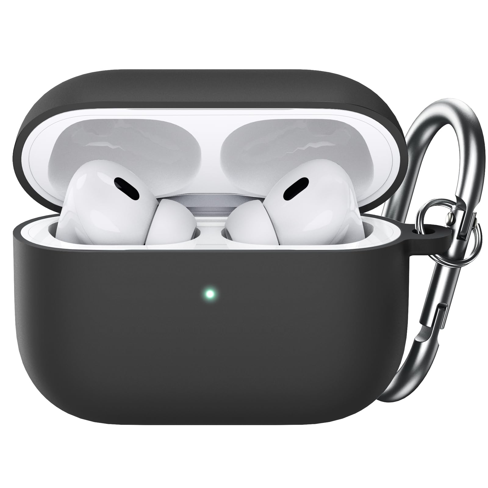 【人気】JETech AirPods Proケース(第2/1世代 2023/2022/2019)用アップグレードシリコンカバー キーホルダー付き ハードPC内部 耐衝撃保護スキンシェル フロントLED可視 (ブラック)