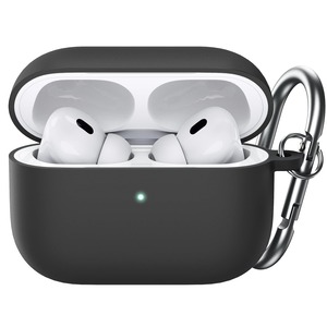 【人気】JETech AirPods Proケース(第2/1世代 2023/2022/2019)用アップグレードシリコンカバー キーホルダー付き ハードPC内部 耐衝撃保護スキンシェル フロントLED可視 (ブラック)