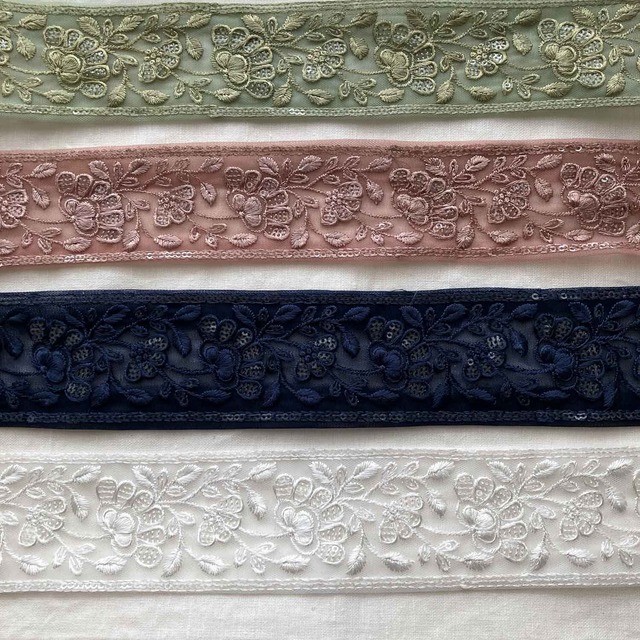 クリアスパンの扇お花ワントーン刺繍チュールリボン（1mカット）