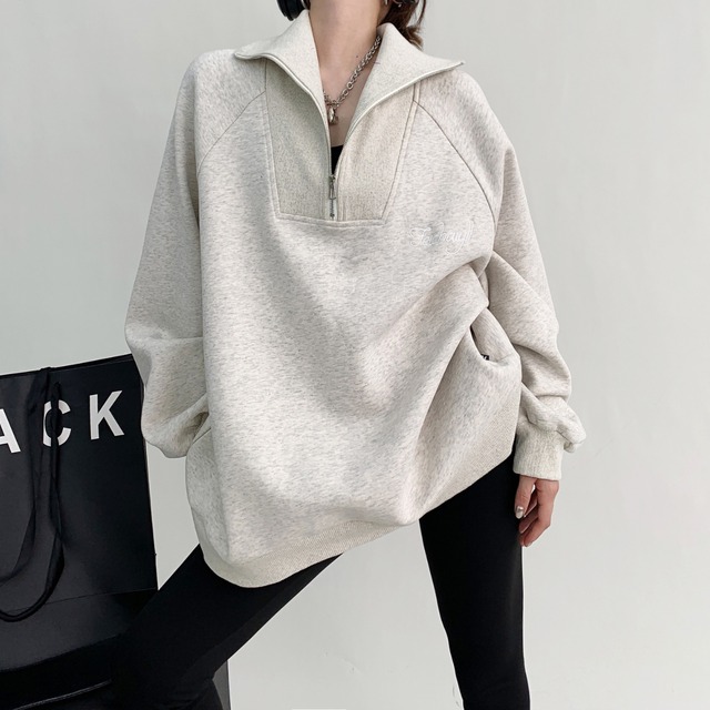 big collar half zip simple sweatshirt　ビックカラーハーフジップシンプルスウェットシャツ　J0584