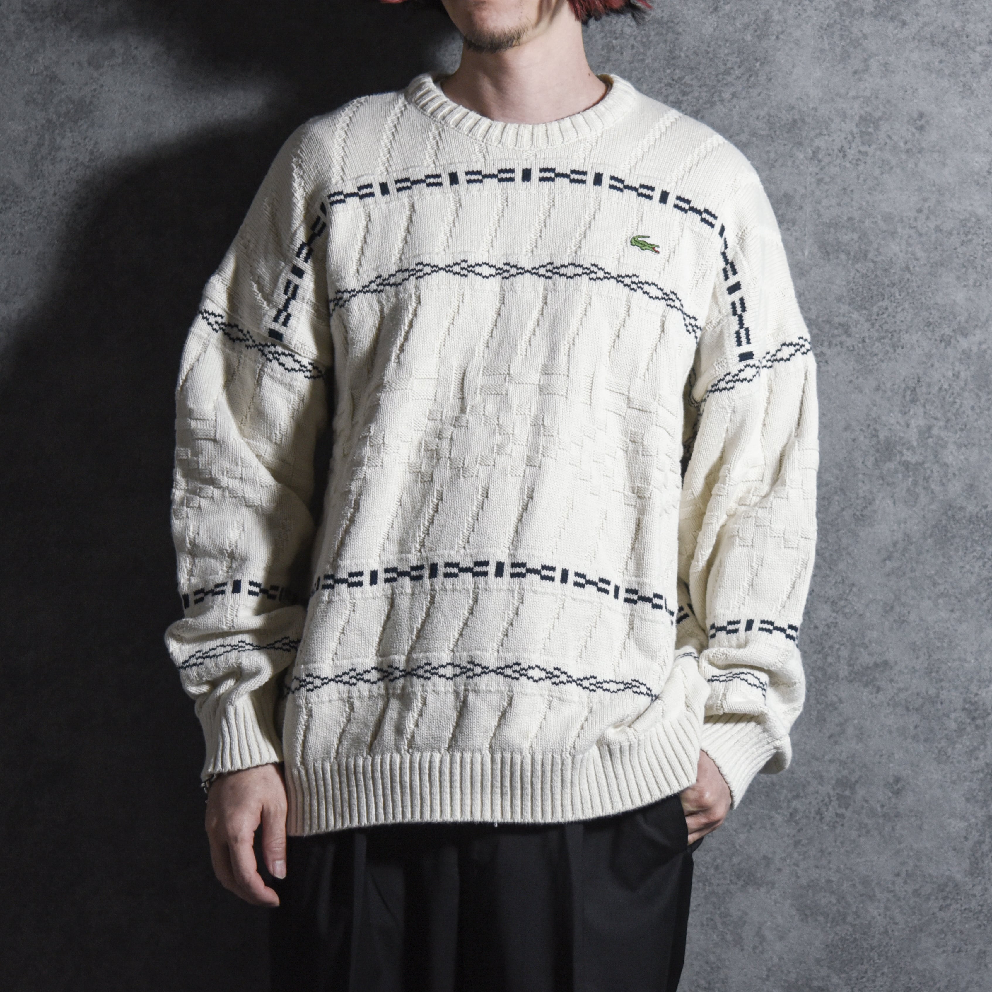 80-90s LACOSTE French Patterned Cotton Knit Sweater フレンチ
