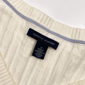 TOMMY HILFIGER トミーヒルフィガー ケーブル編み Vネック ニット セーター M/ホワイト メンズ