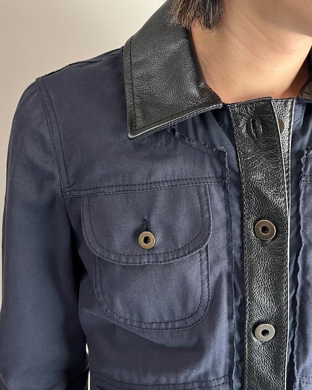【00's MIUMIU】leather switching trucker jacket