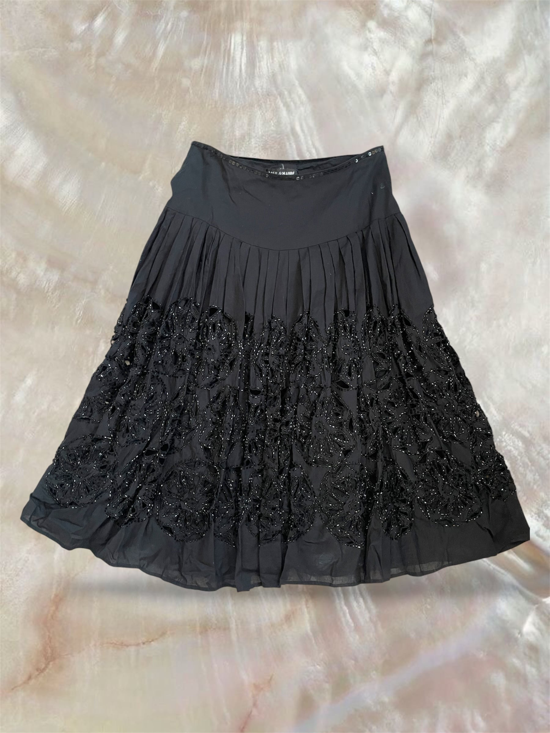 00s US VTG “BASIL & MAUDE” Embellished Cotton Midi Skirt