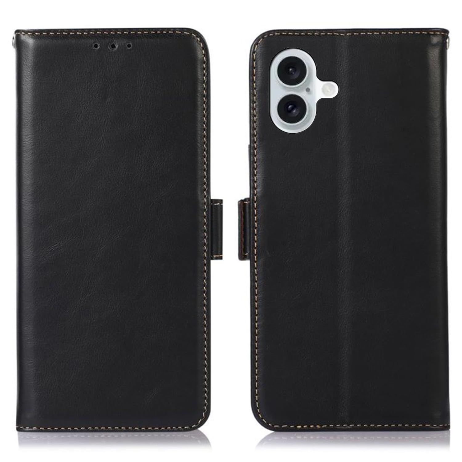 FOR iPhone 17 ケース 手帳型 本革 FOR アイフォン 17 牛革 カバー 財布型 高級本皮 クレイジーホースレザー シンプルスマホケース 耐摩擦 サイドマグネット式 カード収納 大容量 3枚 横置きスタンド機能 良い触り心地 耐衝撃 Mankyo ブラック