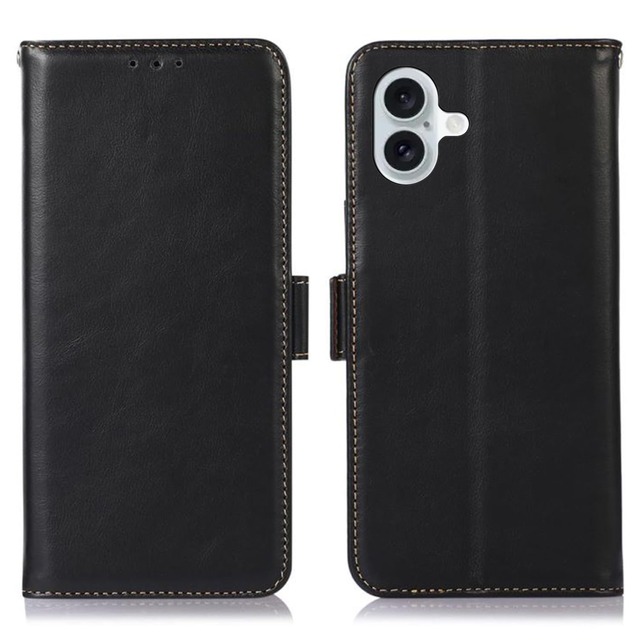 FOR iPhone 17 ケース 手帳型 本革 FOR アイフォン 17 牛革 カバー 財布型 高級本皮 クレイジーホースレザー シンプルスマホケース 耐摩擦 サイドマグネット式 カード収納 大容量 3枚 横置きスタンド機能 良い触り心地 耐衝撃 Mankyo ブラック