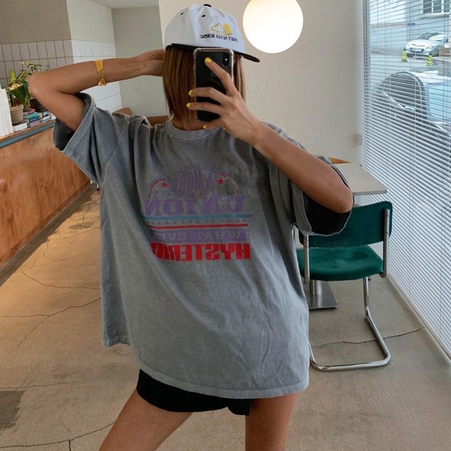 【即納】Y-4878　2026春新作♡UNIONプリントピグメント加工半袖Tシャツ　グレー　0407