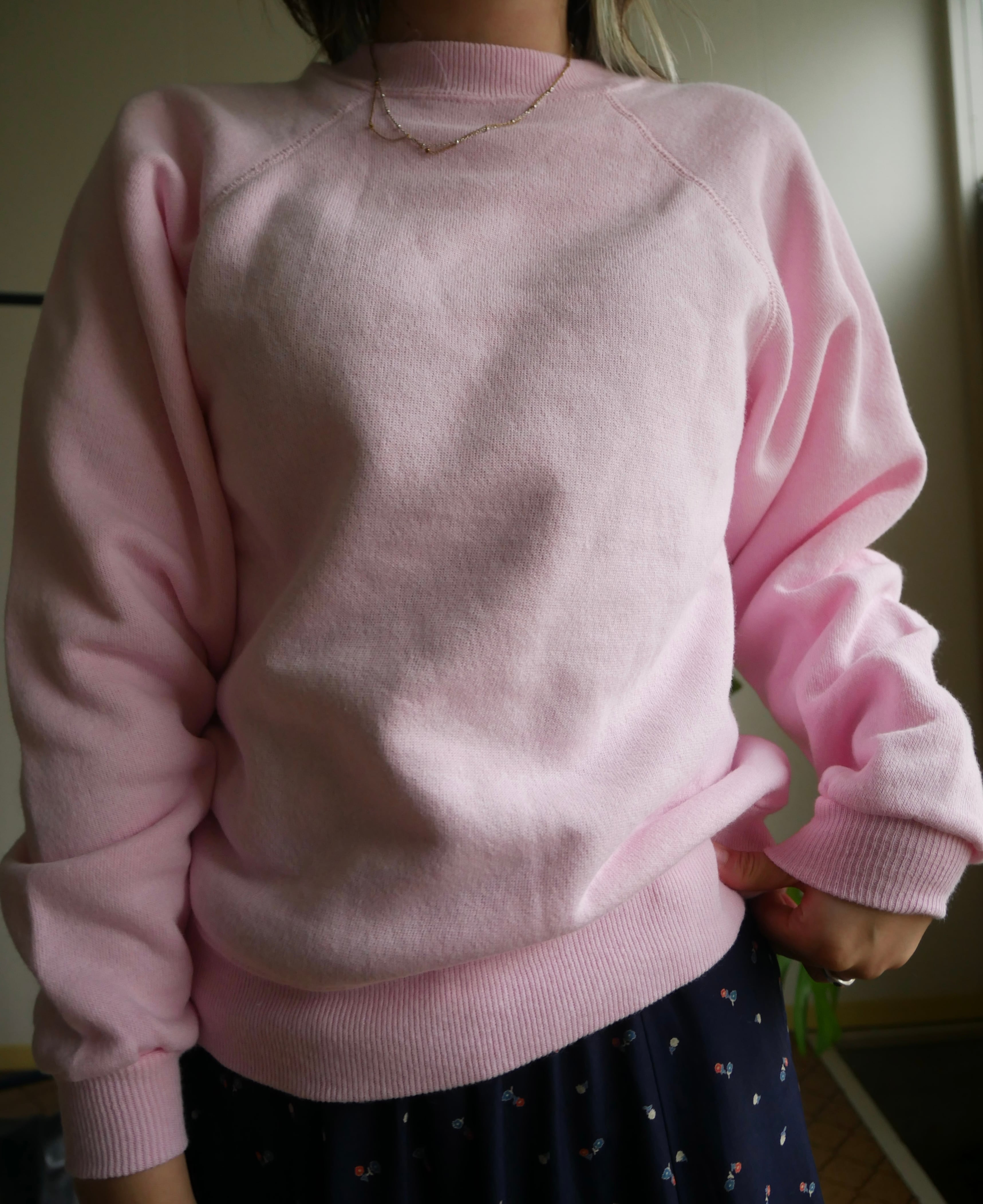 80s-90s Solid Raglan Sweatshirt / Baby Pink