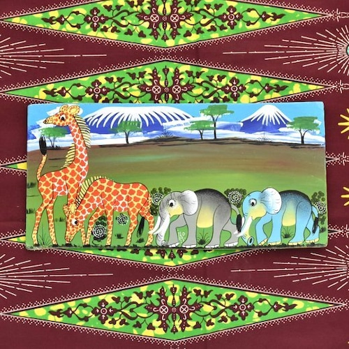 アフリカアート  ティンガティンガ  プレート  キリマンジャロと動物たち  31×15cm