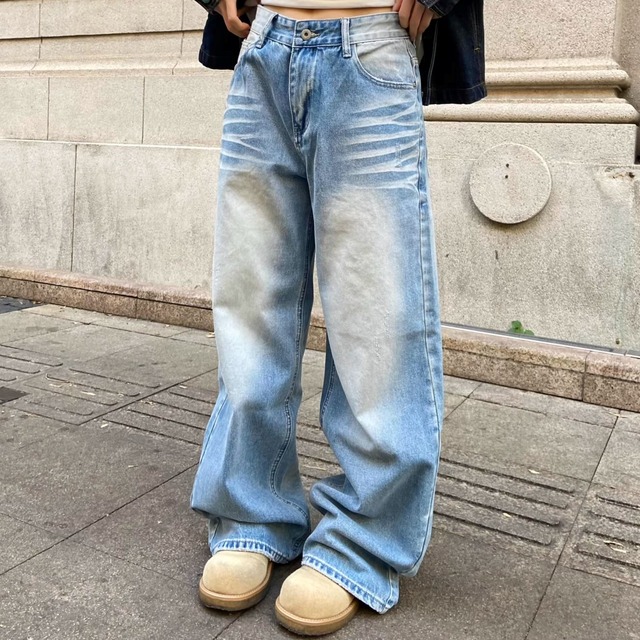 スタッズバッククロスワイドラインデニムパンツ 1col   R01844