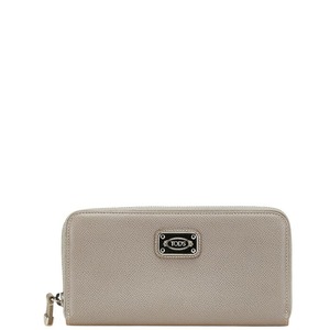 トッズ ロゴプレート 長財布 ラウンドファスナー グレージュ レザー レディース TOD’S 【中古】