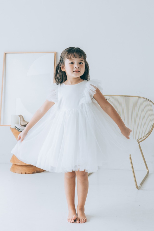 back ribbon tulle dress〈White〉
