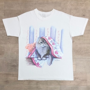 1990s【Cat With Blanket】T-Shirt made in USA