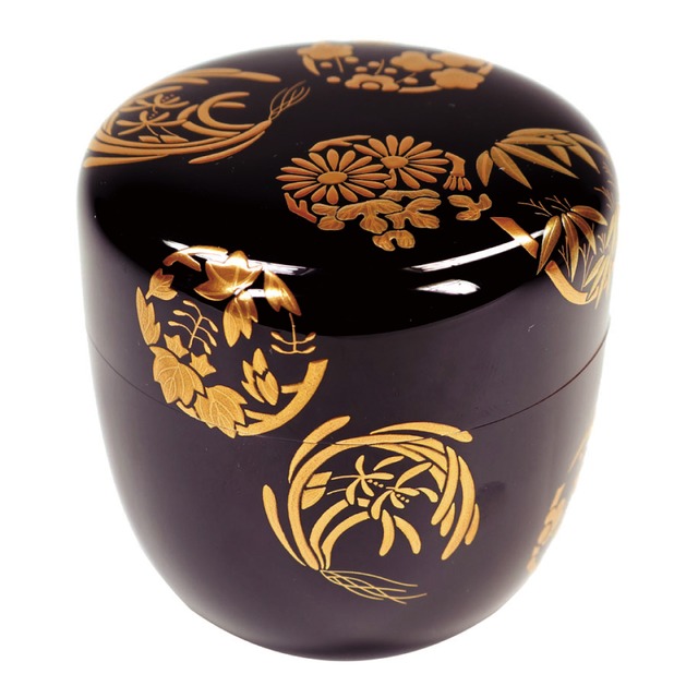 前田清峰 作　花丸紋 蒔絵 大棗　兼中斎宗心宗匠 箱書付在判