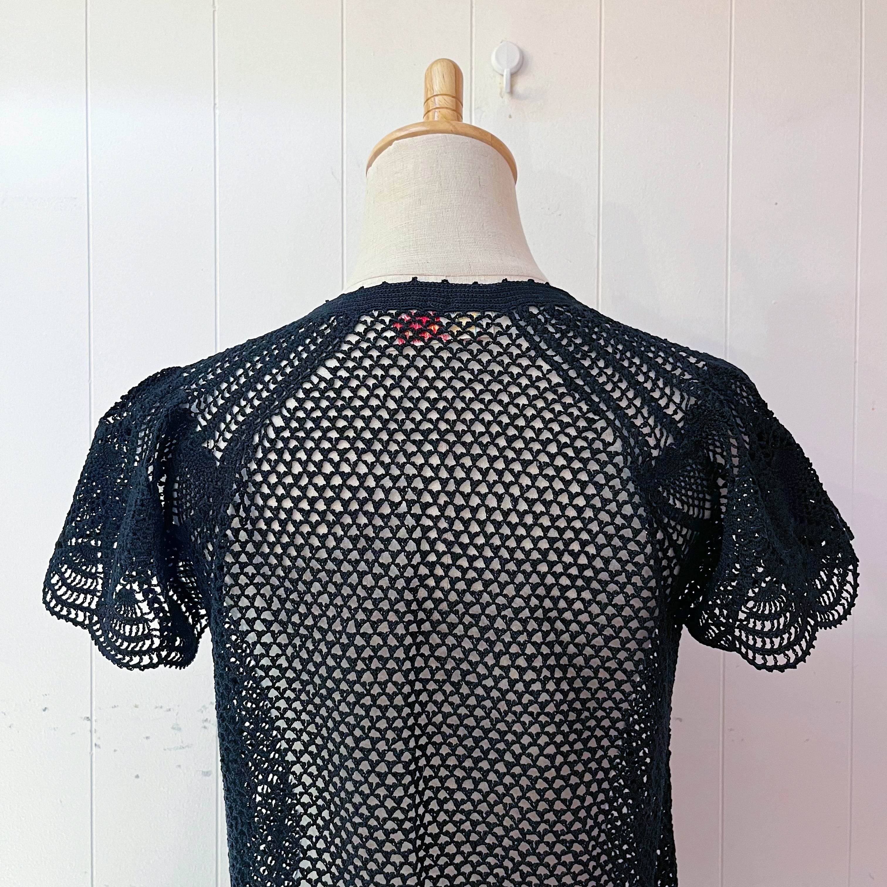 black cotton mesh knit cardigan