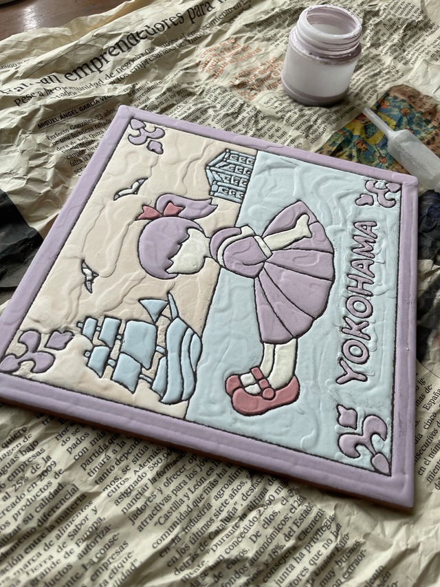 【受注生産品】「旅するマグネット」（赤い靴の女の子）原画タイル※送料無料