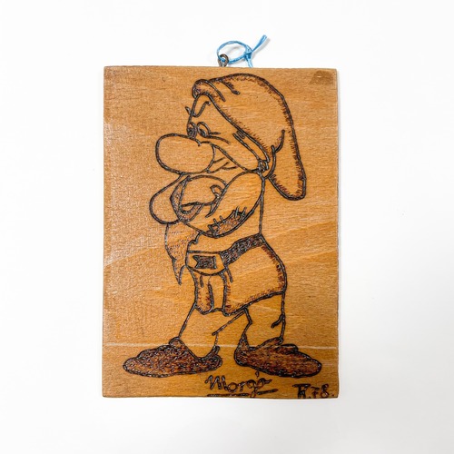 Vintage Pyrography Wooden Plaque Of Disney's Grumpy From Snow White (1978)