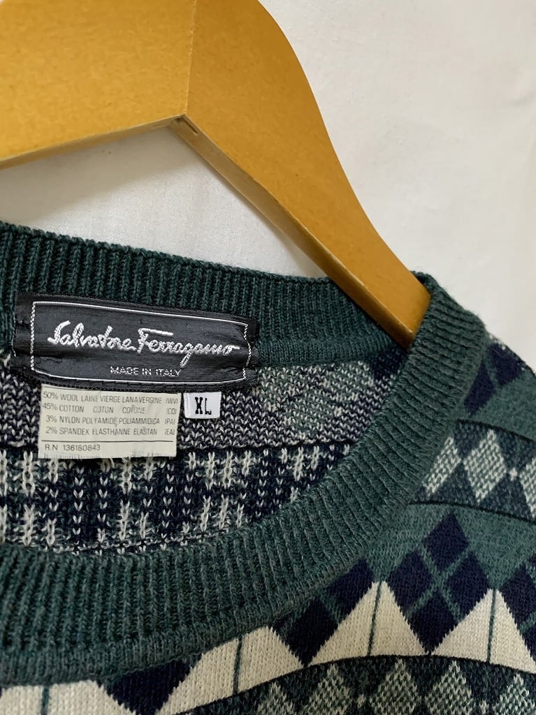 1980's Knitting Pattern Crew Neck Sweater "Salvatore Ferragamo"