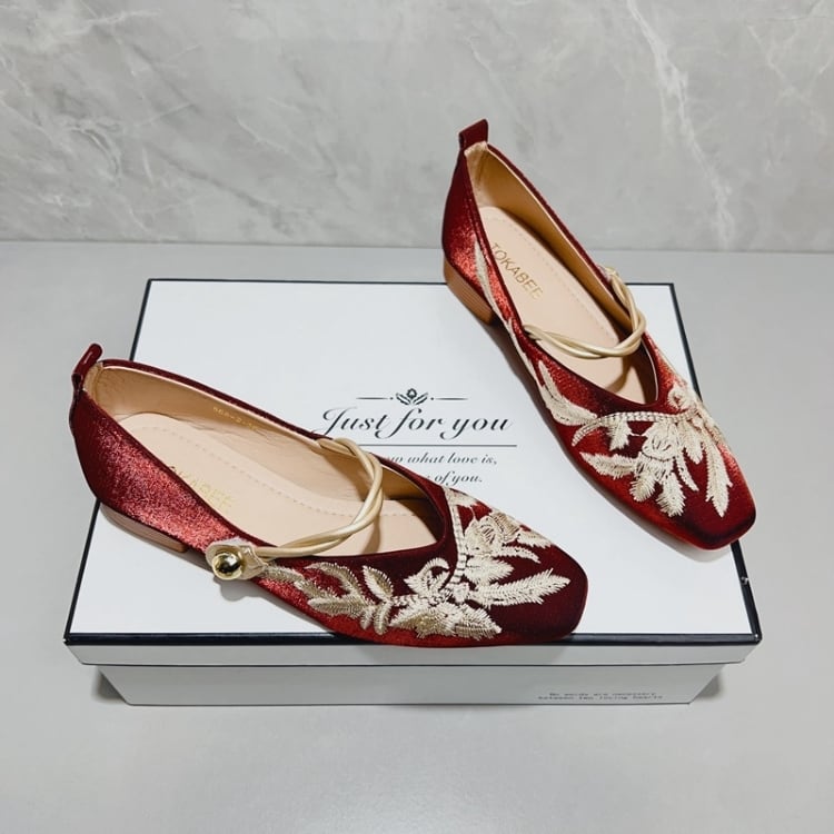 刺繍入りモダンチャイナローヒールシューズ　YS00008