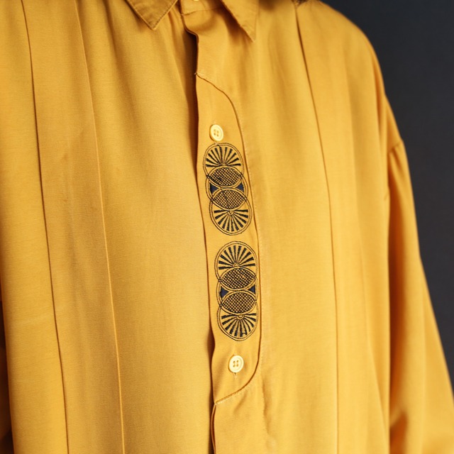 mustard yellow fly front embroidery shirt