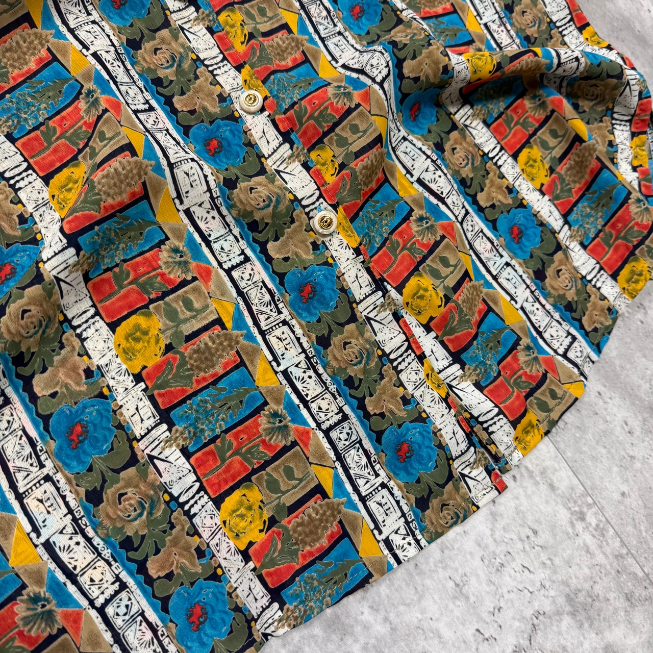 半袖　総柄　シアー　開襟シャツ（オープンカラー）花柄　レトロ