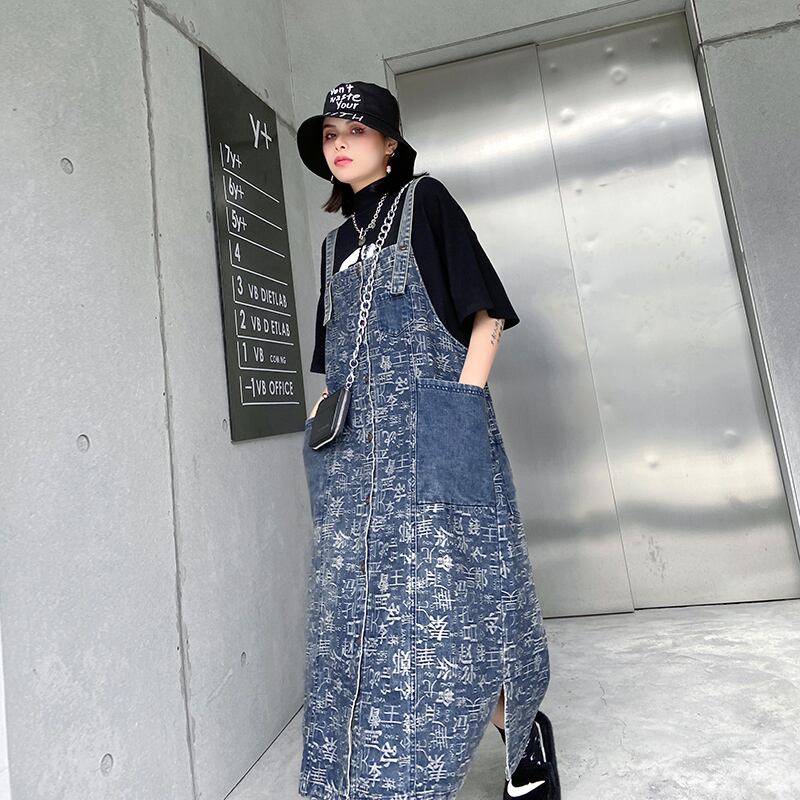 Xデニムサスペンダースカート女性夏ミドル丈膝上2020ニューファッションラージサイズファットmmサスペンダードレスロングスカート ラブタオタオダレンハウス71312491858