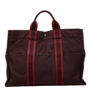 エルメス フールトゥMM トートバッグ ハンドバッグ ワインレッド キャンバス レディース HERMES 【中古】