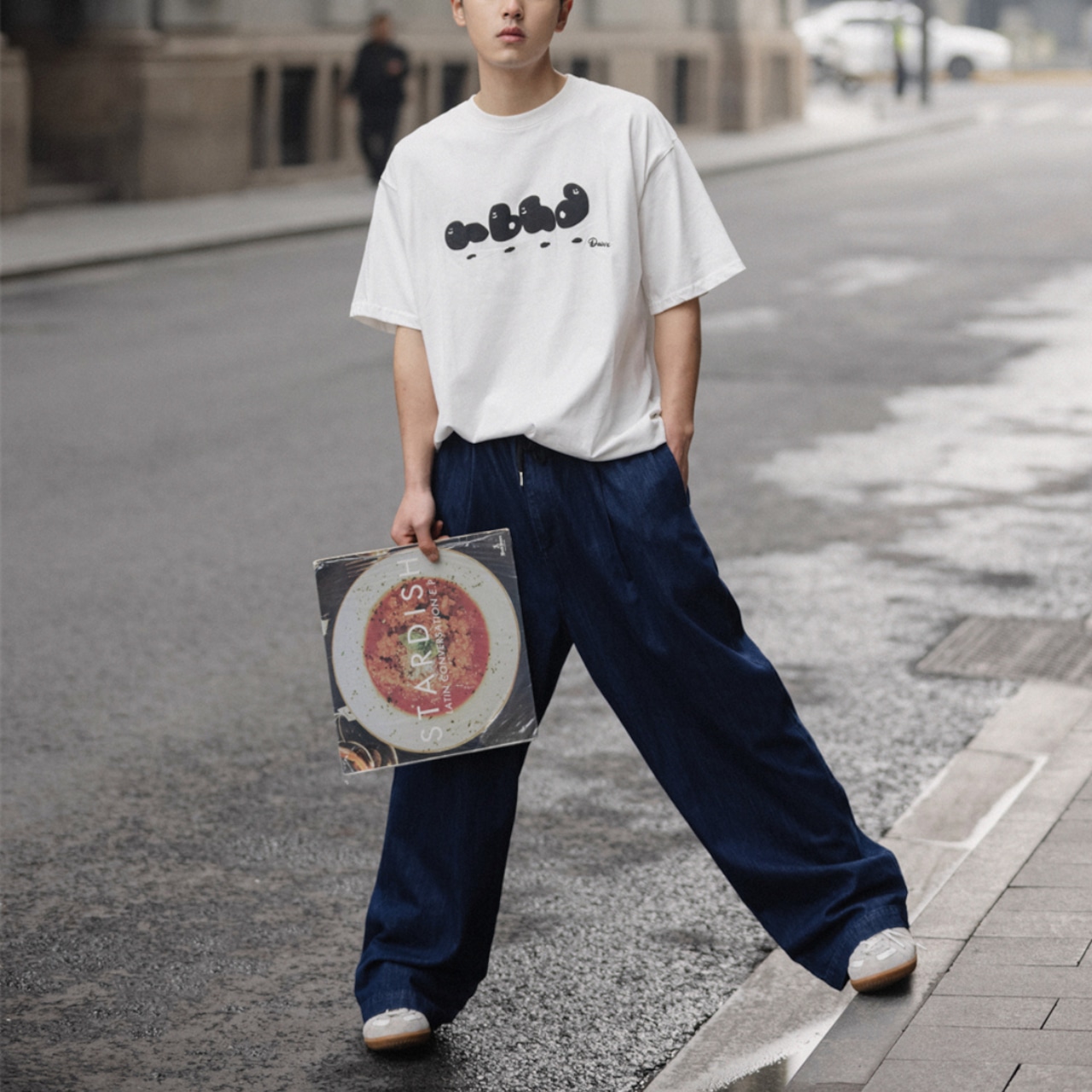 Drawstring wide denim pants 0190 - 11