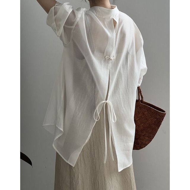 バックスリットリボンシアーシャツ　201394