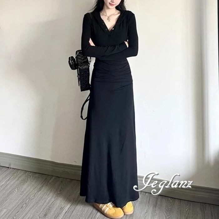 マキシ丈 ワンピース ドレス Vネック きれいめ シンプル ♪(M9239)γα