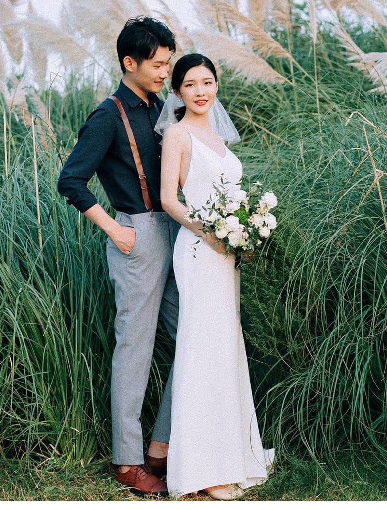 フランス風 パール キャミソール ウエディングドレス スレンダーライン  