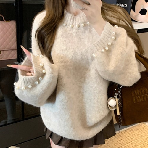 2色／パールボリューム袖ニット ・12772