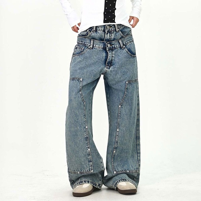 ウエストレイヤードカーブデニムパンツ
 2col   R01652