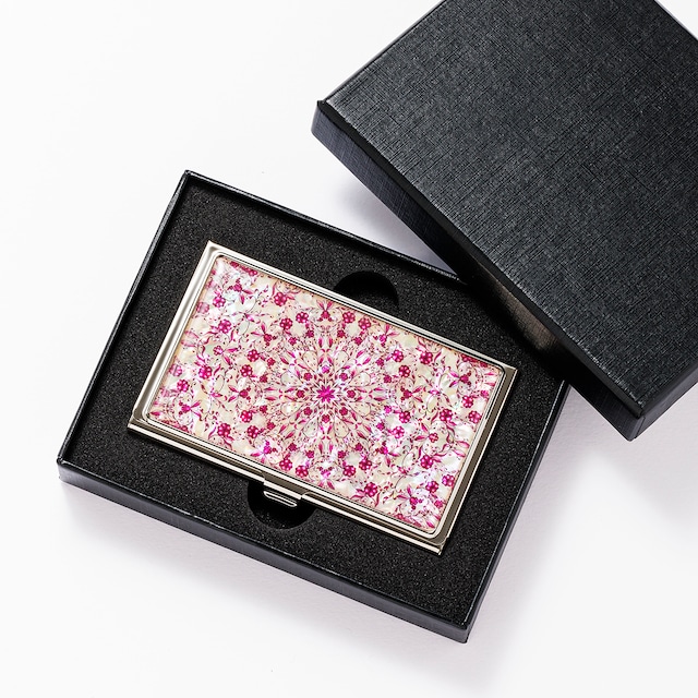 天然貝名刺カードケース（フラワーファンタジー・ブラッドピンク）螺鈿アート｜ギフト・プレゼントにおすすめ
