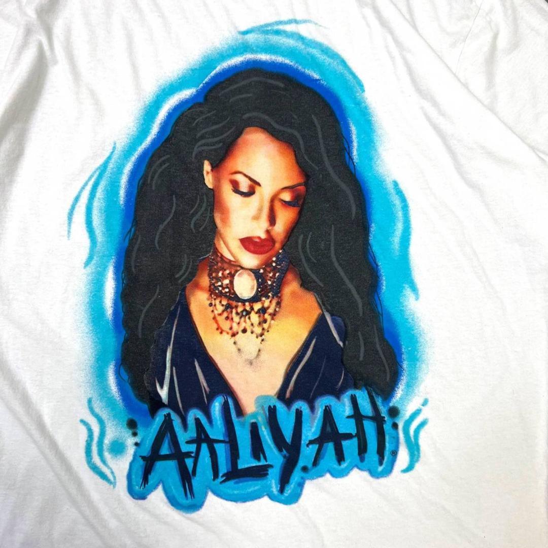 アリーヤ 半袖 Tシャツ 3XL ホワイト Aaliyah ストリート ラップT ヒップホップ R&B ラップTシャツ RAP ミュージックTシャツ  ガールズプリント 古着 ビッグサイズ オーバーサイズ 大きなサイズ