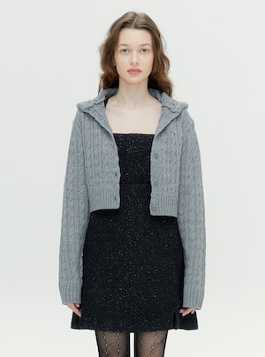 [MARGARIN FINGERS] HOODY CABLE-KNIT CARDIGAN (GREY) 正規品  韓国 ブランド 韓国ファッション 韓国代行 マーガリンフィンガーズ 日本 店舗